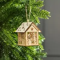 Ёлочная игрушка &laquo;Домик со снеговиком&raquo;, 7.5&times;6.5&times;6 см, от батареек, свечение тёплое белое