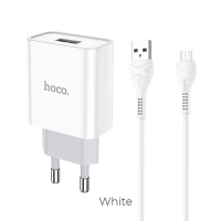 Сетевое зарядное устройство Hoco C81A, USB, 2.1 А, кабель microUSB 1 м, белый