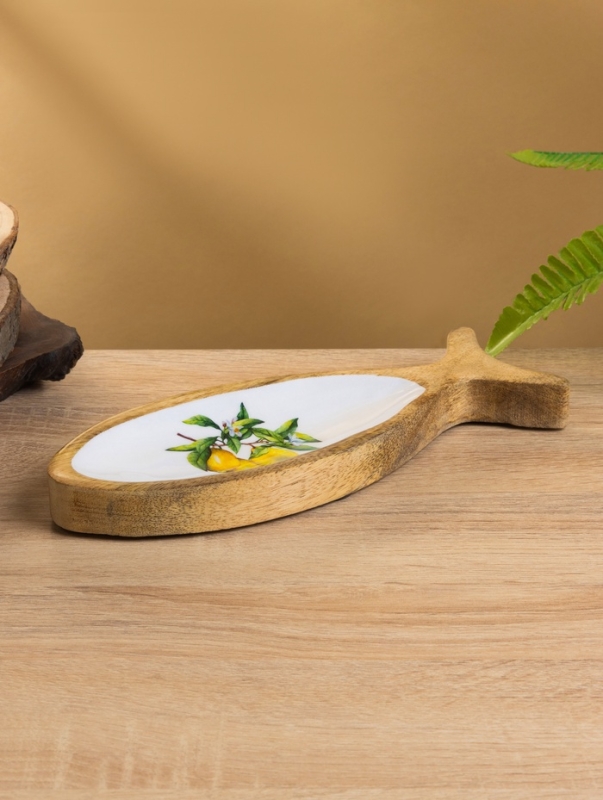 Блюдо в форме рыбки Блюдо в форме рыбки "Лимоны" дерево манго 25,5х10х2 см