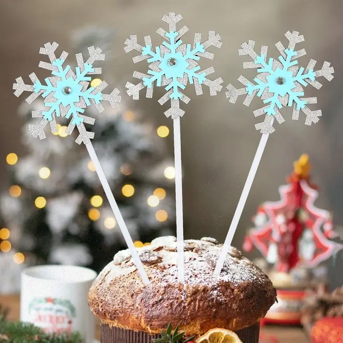 Топпер новогодний для торта &laquo;Снежинки&raquo;, 3 шт., голубой