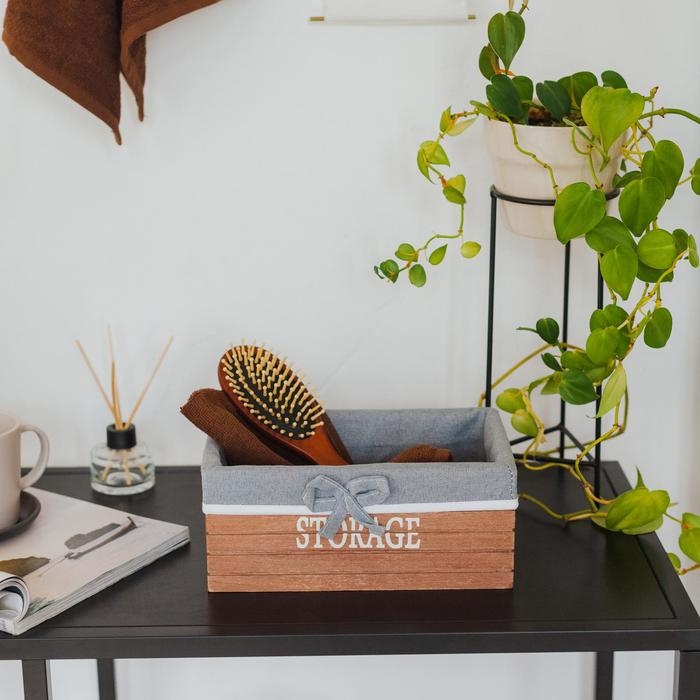 Корзина для хранения Доляна Storage, 15&times;15&times;9 см, малая, дерево, цвет коричневый, серый