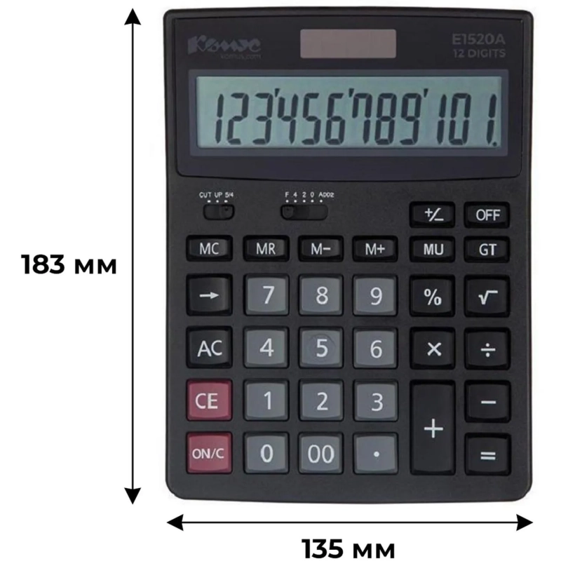 Калькулятор настольный ПОЛНОРАЗМ. КОМУС E1520A,12-р, дв.пит,183x135мм,черн