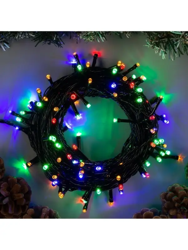 Гирлянда &laquo;Нить&raquo; 10 м, IP20, тёмная нить, 100 LED, 8 режимов, 220 В, свечение мульти