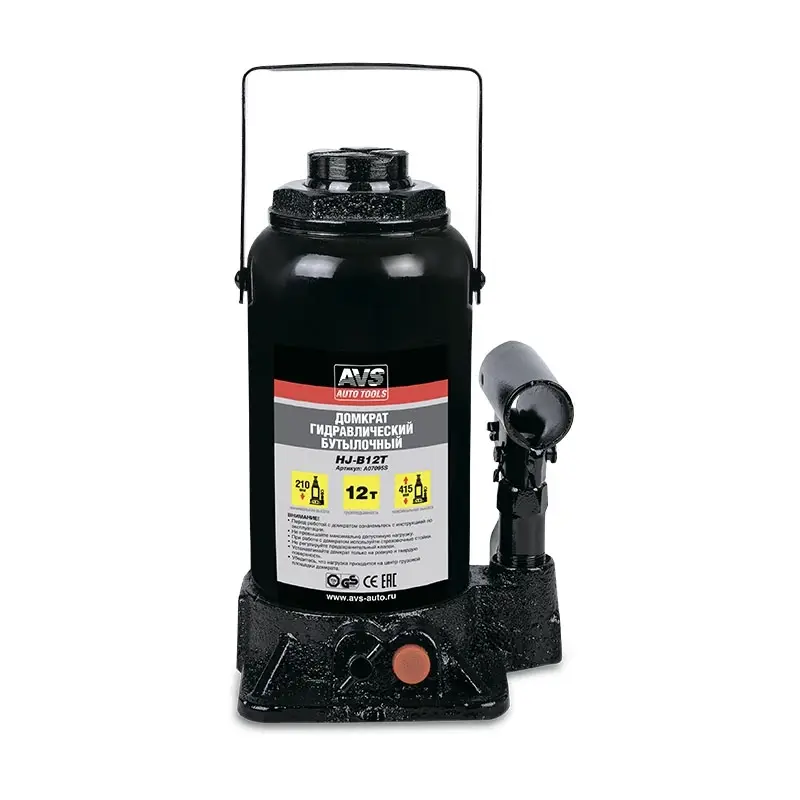Домкрат гидравлический AVS HJ-B12T, 12т, 210-415мм. с клапаном (сумка, ремкомплект)