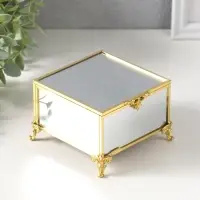 Шкатулка стекло с металлическим каркасом "Зеркальная на ножках" золото 10,5х10,5х7 см