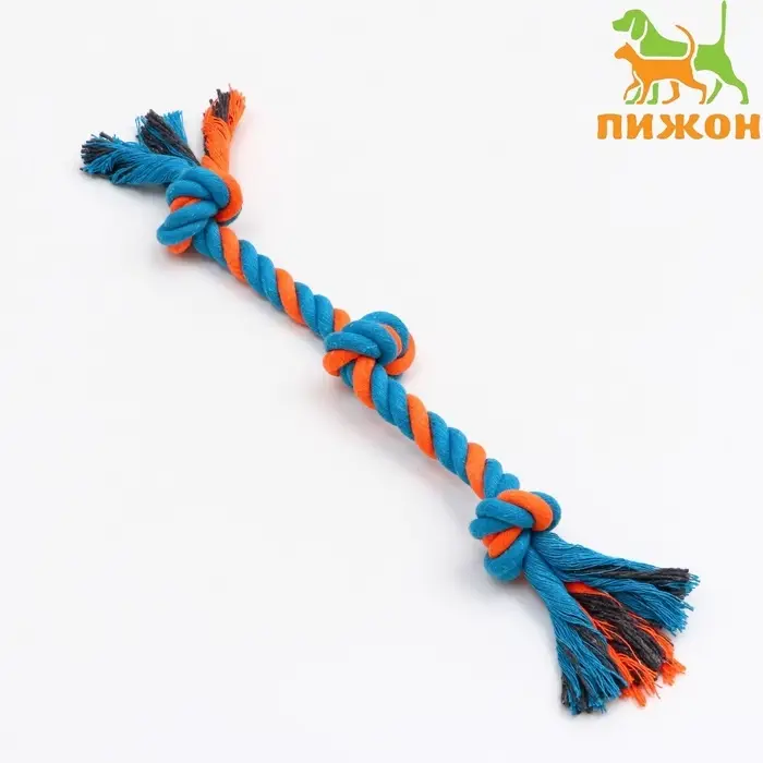 Игрушка канатная &laquo;3 узла&raquo;, тренировочная, до 33 см, до 55 г, голубая, оранжевая