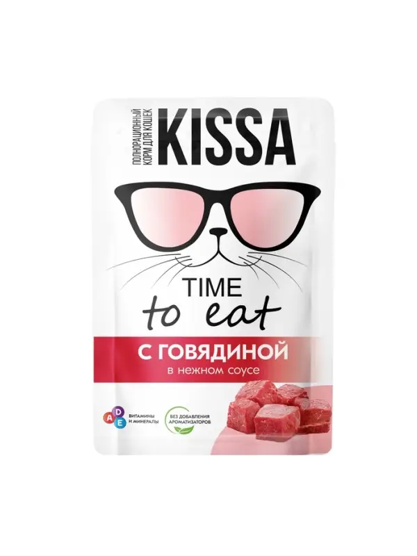 Влажный корм Kissa для кошек, говядина в соусе, 75 г