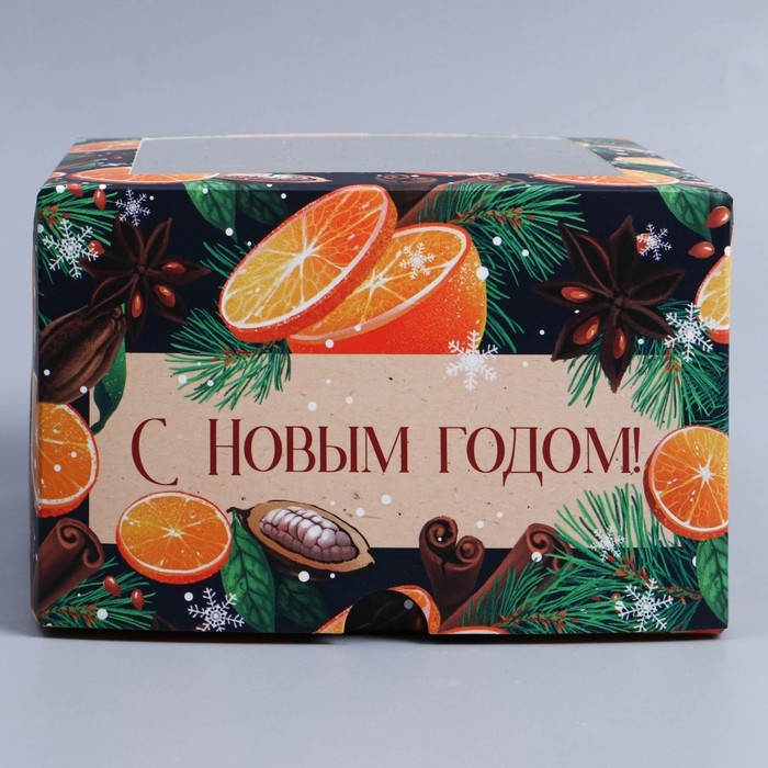 Коробка складная на 4 капкейков с окном «Пряности», 16 х 16 х 10 см, Новый год