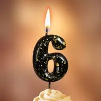 Свеча в торт "Черные брызги", цифра "6"