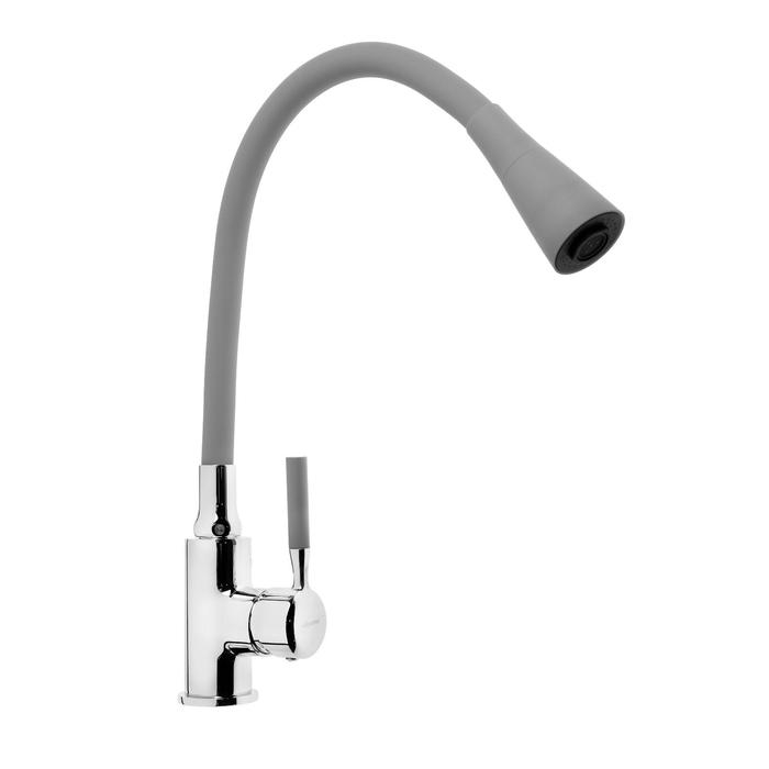 Смеситель для кухни Accoona A9890T-1, однорычажный, силиконовый излив, серый/хром Смеситель для кухни Accoona A9890T-1, однорычажный, силиконовый излив, серый/хром