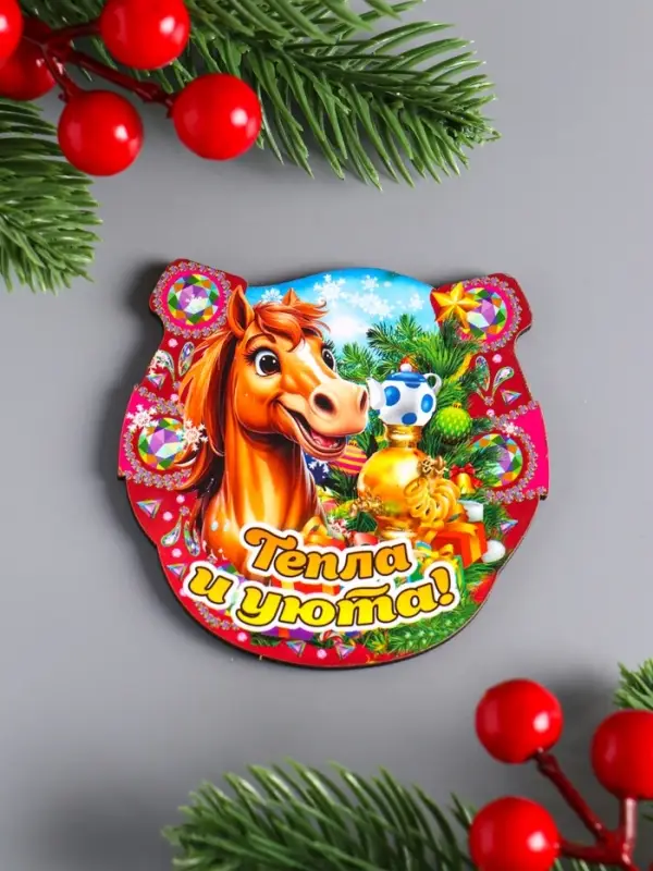 Магнит новогодний подкова "Тепла и уюта" 7х7 см