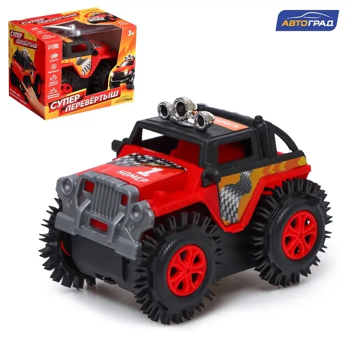 Джип-перевёртыш &laquo;Внедорожник&raquo;, работает от батареек, цвет красный