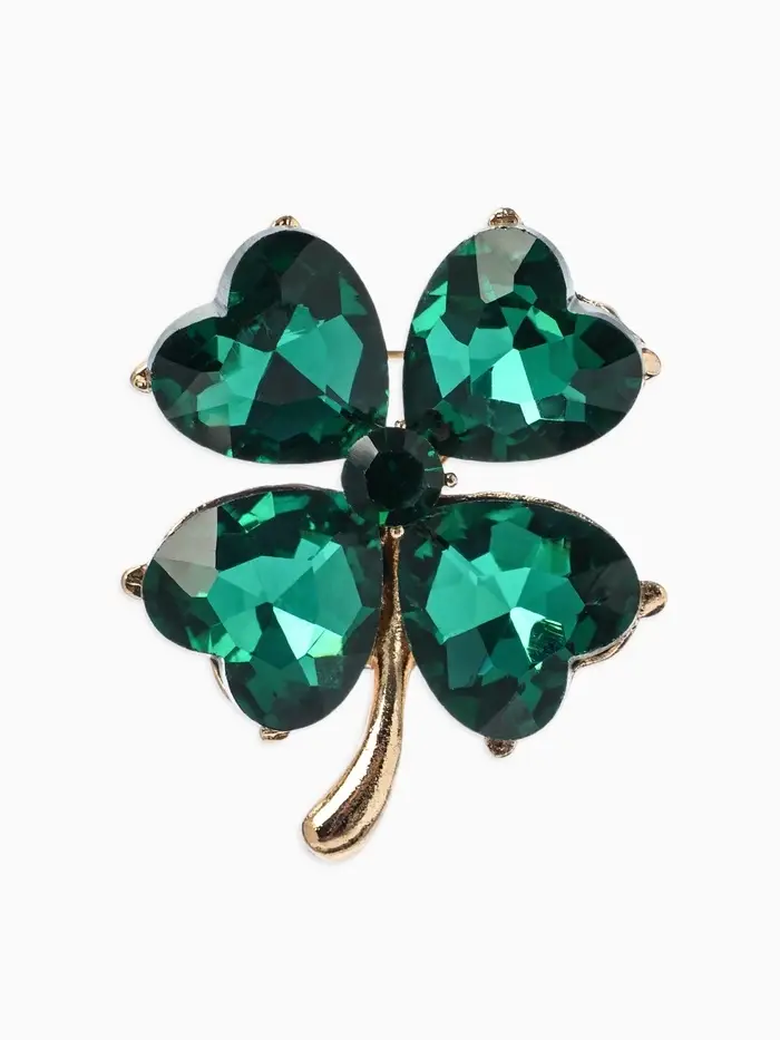 Брошь &laquo;Клевер&raquo;, цвет изумрудный в золоте
