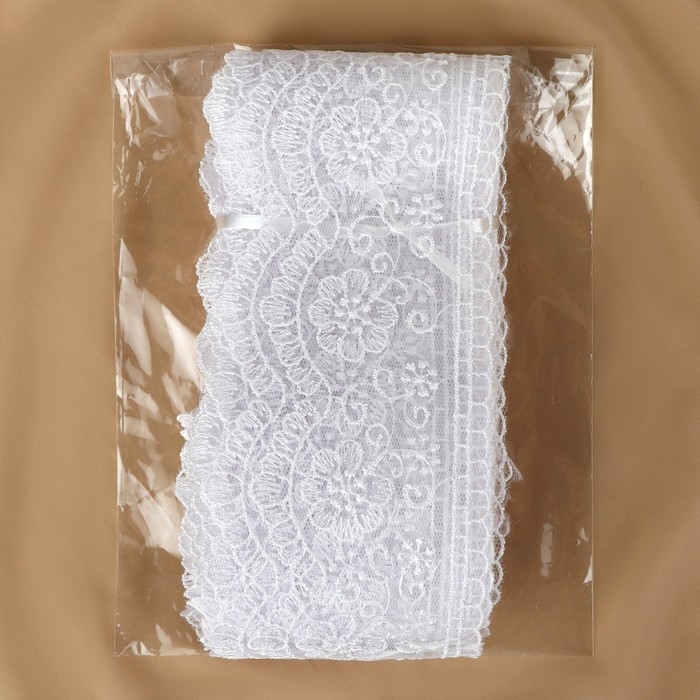 Кружево на сетке, 85 мм × 11 ± 1 м, цвет белый Кружево на сетке, 85 мм × 11 ± 1 м, цвет белый
