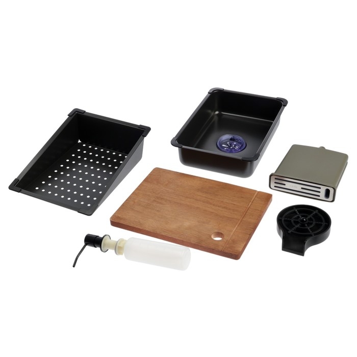 Кухонная мойка ZEIN M02, S=3.0 и 0.7мм, смеситель, корзины, разделочная доска, сифон, графит Кухонная мойка ZEIN M02, S=3.0 и 0.7мм, смеситель, корзины, разделочная доска, сифон, графит