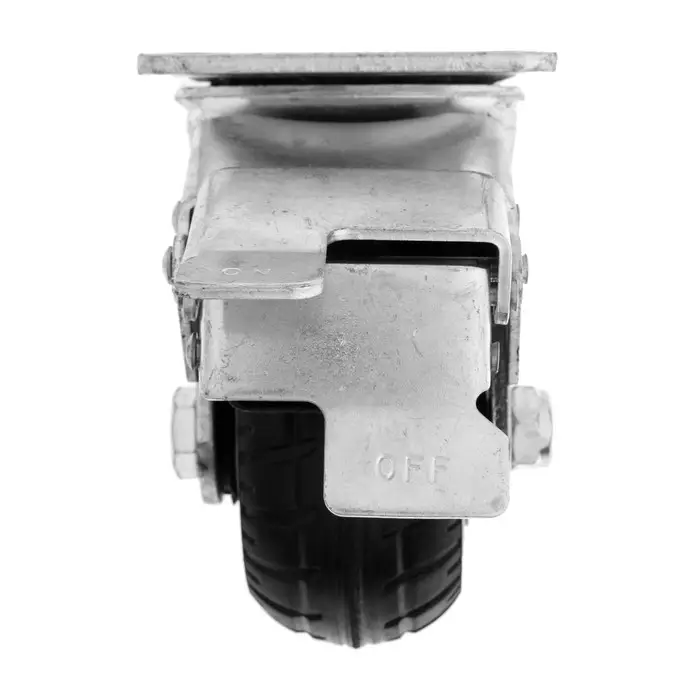 Колесо для транспортных тележек поворотное, d=100, на площадке, со стопором, покрытие резина