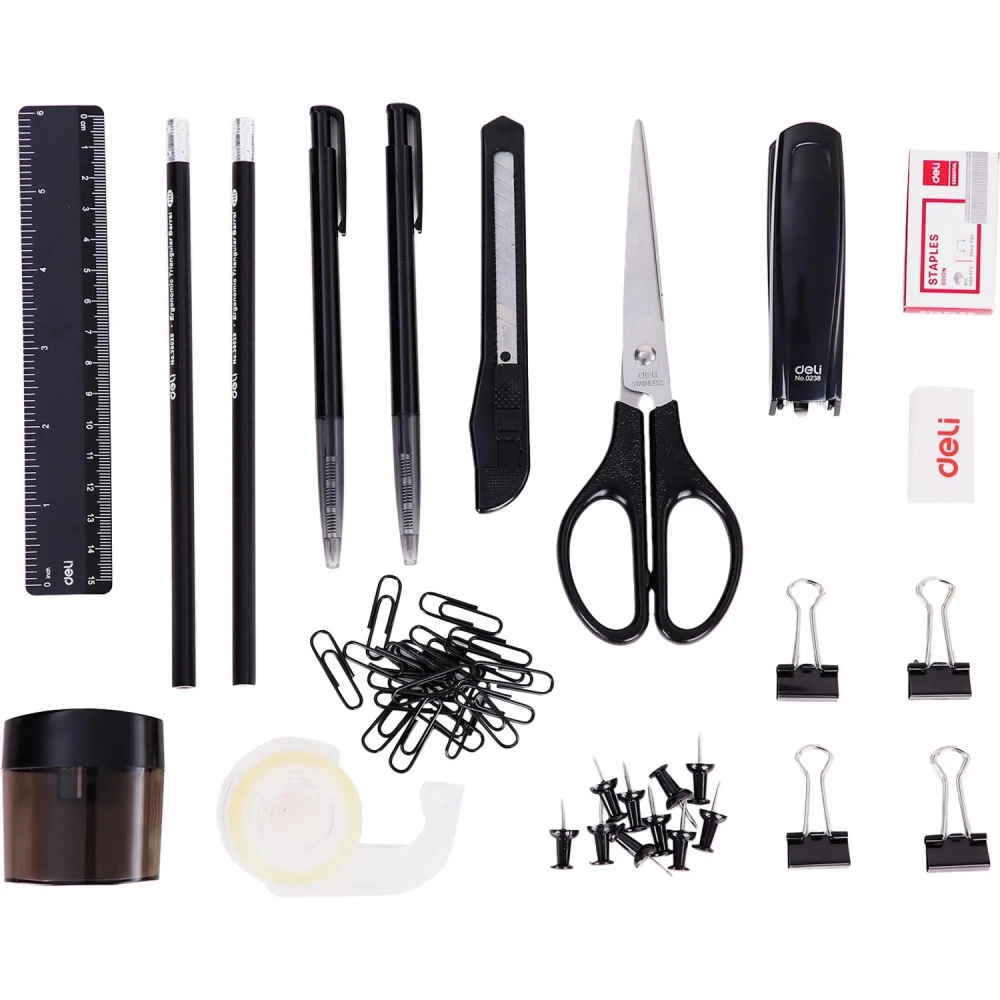 Набор настольный Deli E38251A 17 предметов черный вращающийся