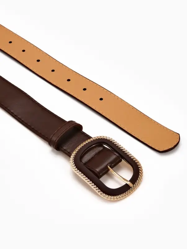 Ремень женский, 110&times;3 см, пряжка пластик, золотистая, коричневый