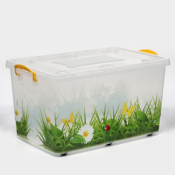 Контейнер для хранения с крышкой «Hide box. Трава», 50 л, 60×38×31 см, на колёсиках, МИКС Контейнер для хранения с крышкой «Hide box. Трава», 50 л, 60×38×31 см, на колёсиках, МИКС