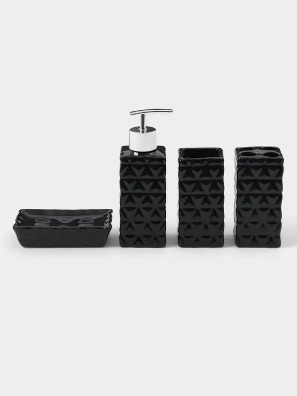 Набор аксессуаров для ванной комнаты &laquo;Ромбы&raquo;, 4 предмета, дозатор 230 мл, мыльница, 2 стакана, чёрный