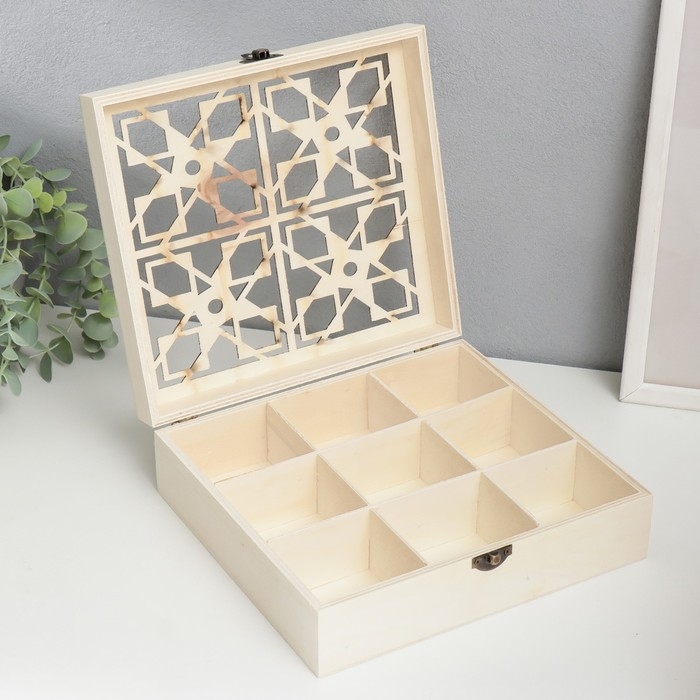 Шкатулка для росписи дерево с делениями Шкатулка для росписи дерево с делениями "Сплетённые квадраты" 7х22,8х20,8 см