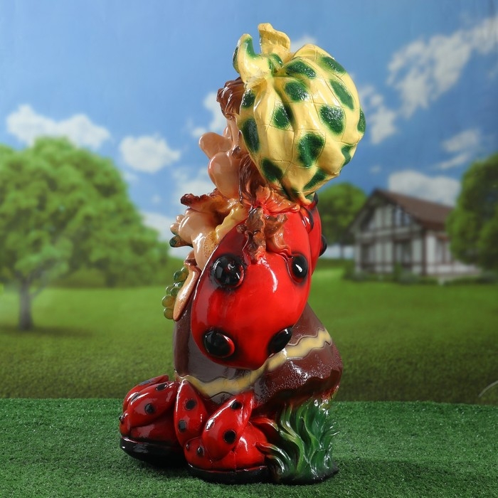 Садовая фигура  Садовая фигура "Гном девочка-божья коровка с виноградом" 44х21х64см