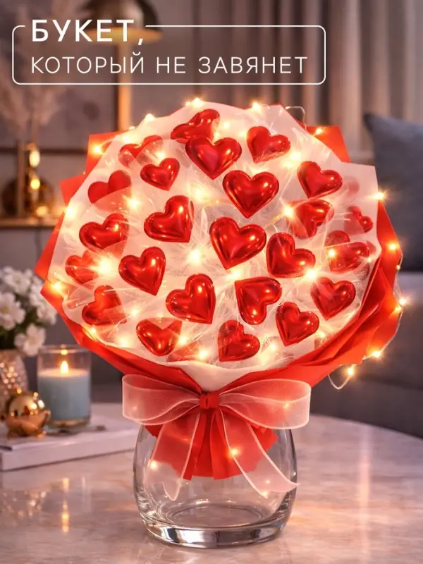 Букет из сердечек, светящийся, набор для творчества, 35 шт.