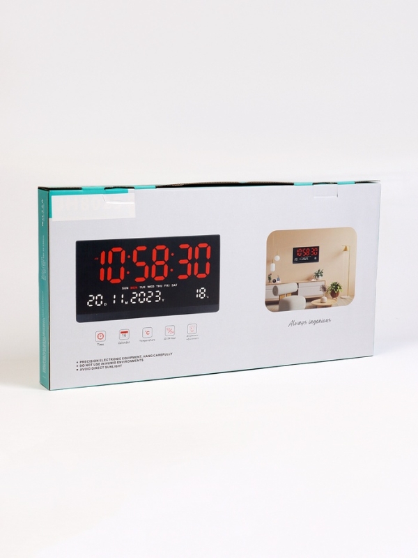 Часы электронные настенные, календарь и термометр, 47.5 х 25.3 см, белые цифры 10.8 х 5.3 см   10766