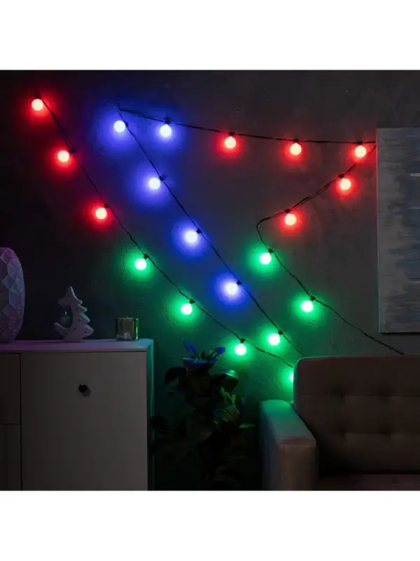 Умная гирлянда &laquo;Нить&raquo; 6 м с насадками &laquo;Шарики&raquo;, IP20, тёмная нить, 20 LED, свечение RGB, USB