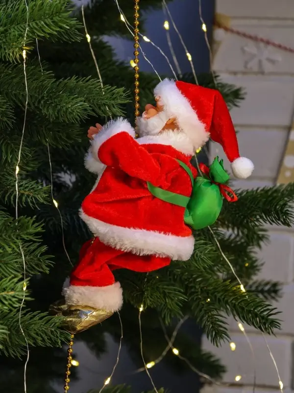 Дед Мороз "В шубке, на верёвочке" 25х13 см, 100 см, движение, музыка, красный