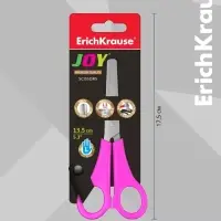 Ножницы детские для левшей 13.5 см, ErichKrause Joy Left Hand, с закруглёнными концами лезвий и линейкой, МИКС
