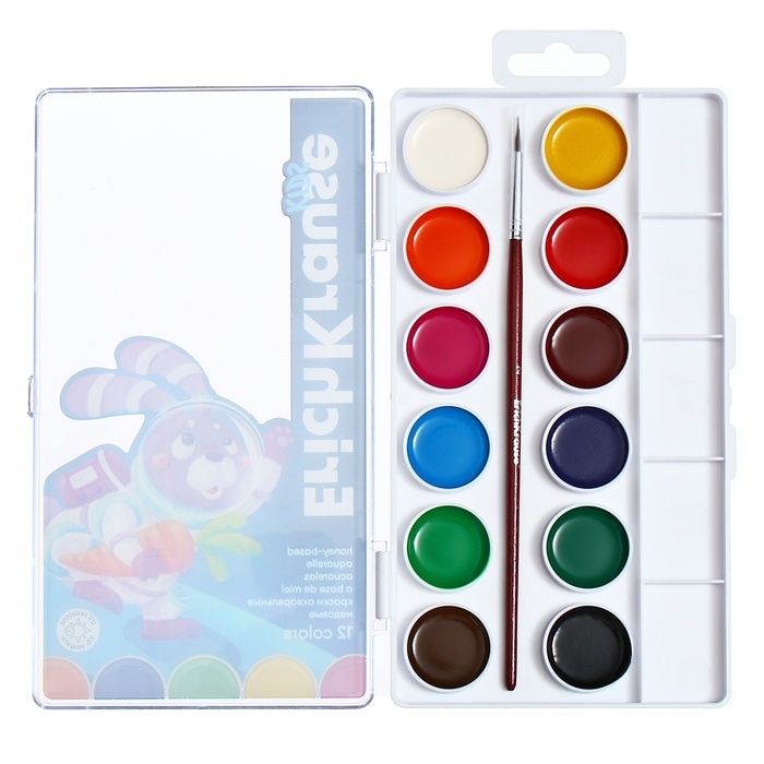 Акварель 12 цветов, ErichKrause Kids Space Animals, медовая, с УФ защитой яркости, пластиковая коробка, европодвес Акварель 12 цветов, ErichKrause Kids Space Animals, медовая, с УФ защитой яркости, пластиковая коробка, европодвес