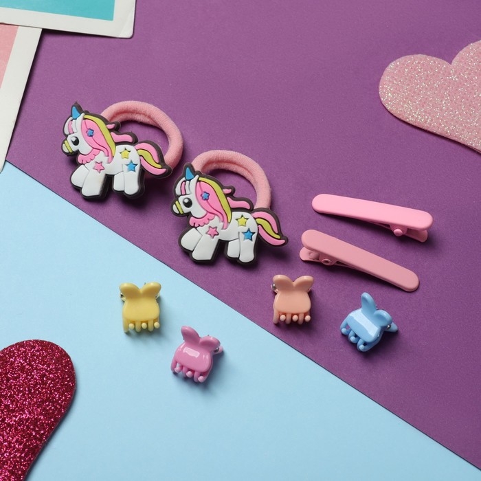 Набор для волос Набор для волос "Крошечка" (2 резинки, 2 зажима, 4 крабика) единорожка гордый