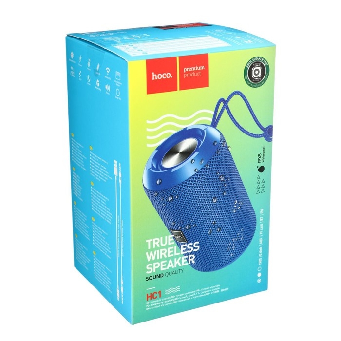 Портативная колонка Hoco HC1, 5 Вт, 1200 мАч, BT5.0, microSD, USB, AUX, FM-радио, синяя