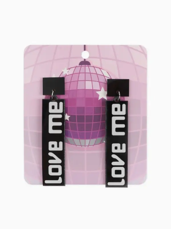 Серьги акриловые LOVE ME прямоугольные, чёрно-белые