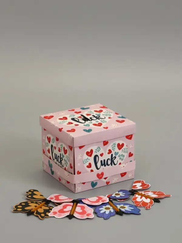 Коробка подарочная "Бабочки, Удачи" 14,5 х 14,5 х 12,7 см