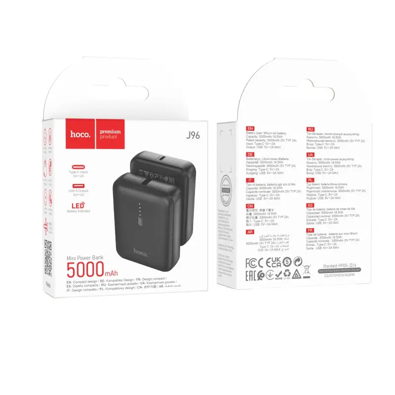 Внешний аккумулятор 5000 mAh J96 HOCO черный