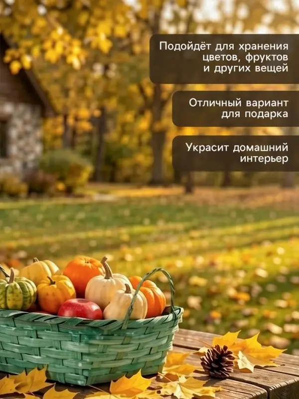 Корзина плетёная для хранения, 24&times;20&times;8 см, с ручками, бамбуковая, зелёная, Greengo