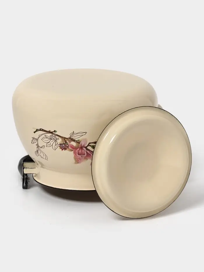 Чайник эмалированный &laquo;Магнолия&raquo;, 3 л, металлическая ручка, слоновой кости