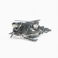 Брошь &laquo;Сова круглая&raquo;, синяя в чернёном серебре