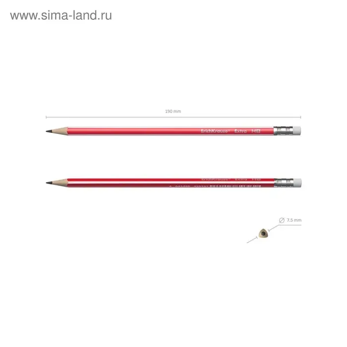 Карандаш чернографитный с ластиком ErichKrause  Карандаш чернографитный с ластиком ErichKrause "Extra", HB, грифель d=2.2 мм, дерево, трехгранный в тубусе