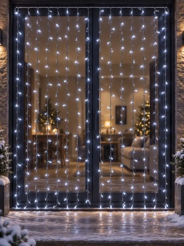 Гирлянда &laquo;Занавес&raquo; 2&times;3 м, IP65, УМС, прозрачная нить, 600 LED, свечение белое, 220 В