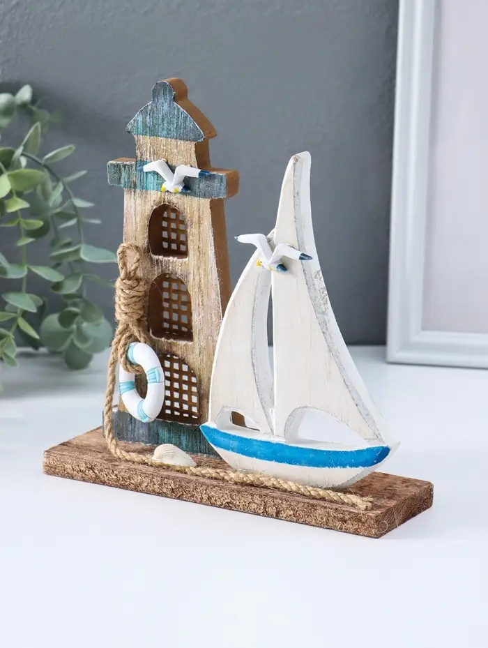 Сувенир интерьерный дерево "Парусник и маяк" 6х19х20,5 см