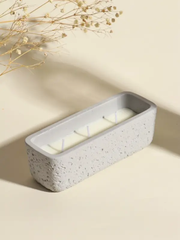 Свеча в вулканическом подсвечнике "Ящик" 3 хлопковых фитиля, серая 5,2х15х4,7 см