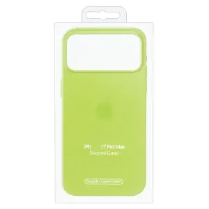 Чехол для iPhone 17 Pro Max Silicone Case 100% ORG (MagSafe + анимация NFC Clear) c LOGO Neon Yellow