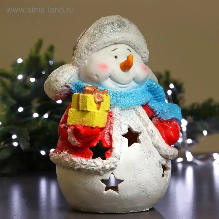 Фигура  Фигура "Снеговик-подсвечник" с блестками 45см.
