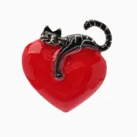 Брошь &laquo;Кот мартовский&raquo;, красно-чёрная в золоте