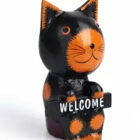 Сувенир &laquo;Кот с табличкой WELCOME&raquo;, 10&times;7&times;16 см, дерево, чёрно-рыжий