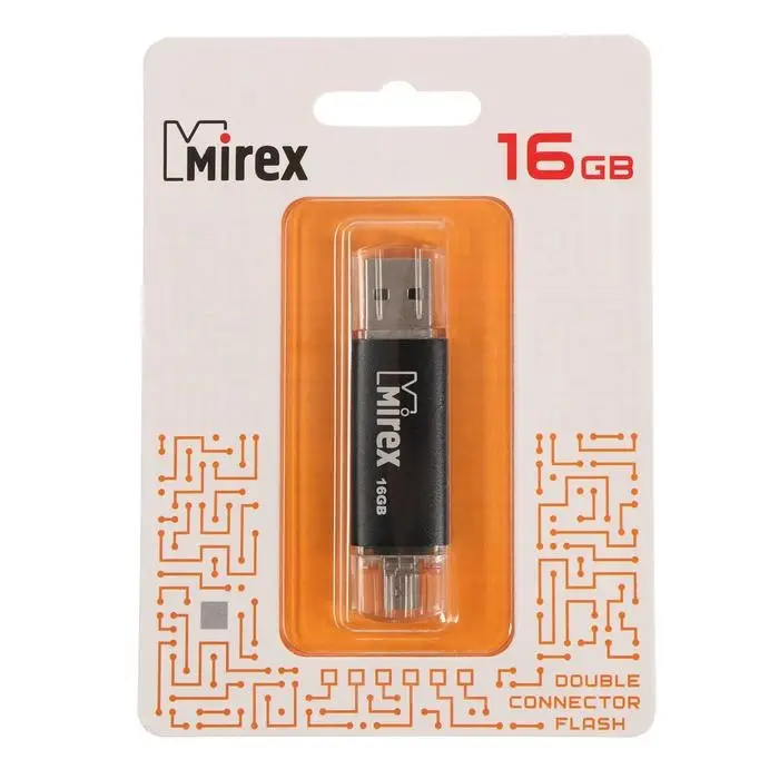 Флешка Mirex SMART BLACK, 16 ГБ, USB 2.0, USB/microUSB, чтение до 25 Мб/с, запись до 15 Мб/с, чёрная