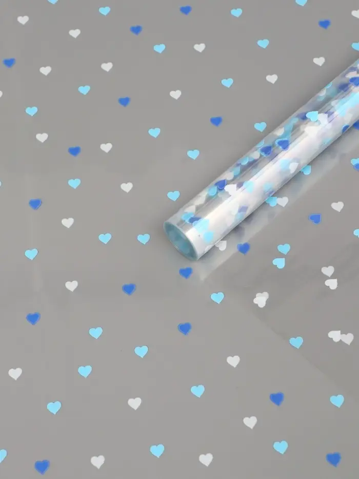 Пленка для цветов "Сердечки конфетти", лаванда, 0,7 х 7,6 м, 40 мкм, 200 гр